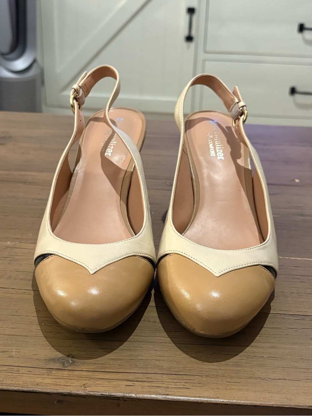 Naturalizer Two-Tone Slingback Heels in Beige and Cream